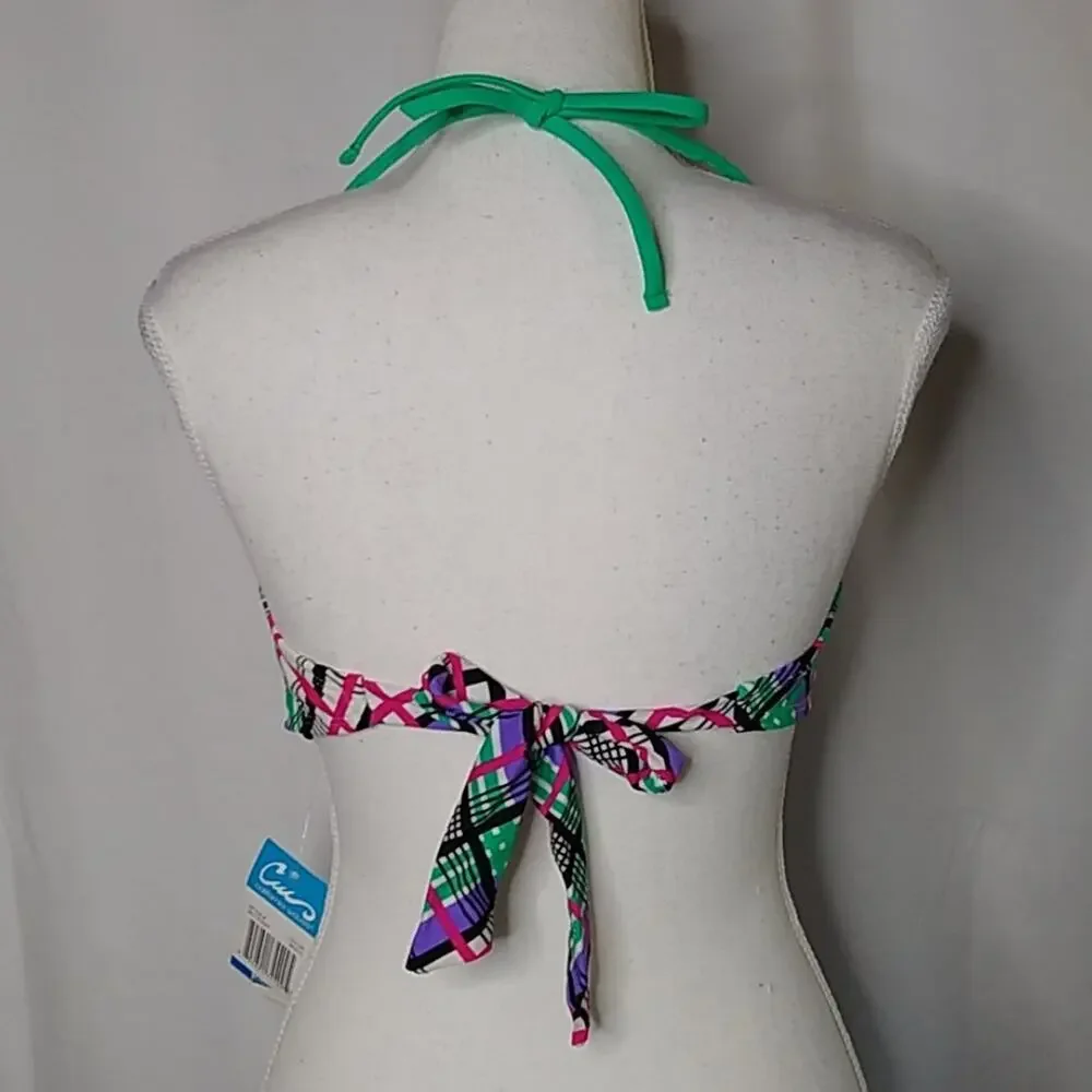 California Waves Plaid Multicolor Bikini Top XL